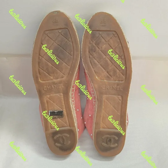 CHANEL 17B SUEDE PEARL PINK ESPADRILLES SIZE 38 *PRE-OWNED* - Picture 9 of 13